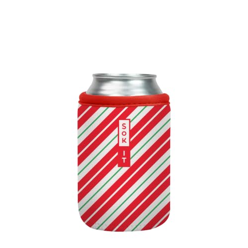 CanSok Sleeve for Beer & Soda Insulated Neoprene Cover (Candy Cane Stripes / 12oz Can Sleeve)