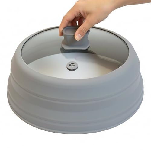 9.8 Inch Silicone & Glass Microwave Splatter Cover (Grey / 9.8Inch)