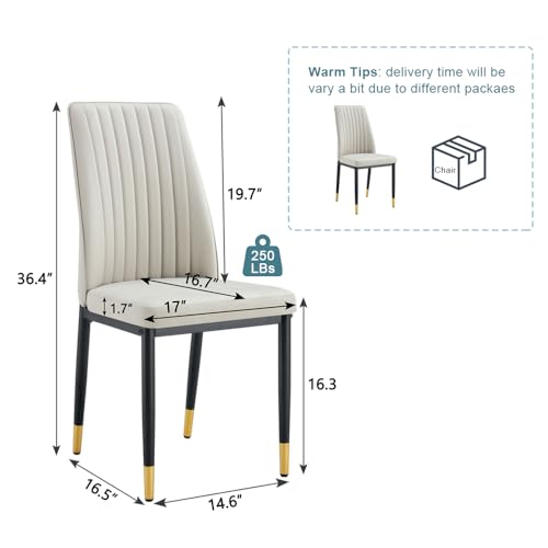 Modern Dining Chairs Set of 6 Gray Kitchen Chairs Set PU Leather Chair with Metal Legs Armless Upholstered Chair for Dinner Room (B- Gray)