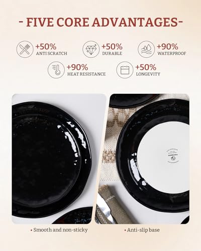Porcelain Dinnerware Set for 6 (Glossy-black / Set(24pcs))