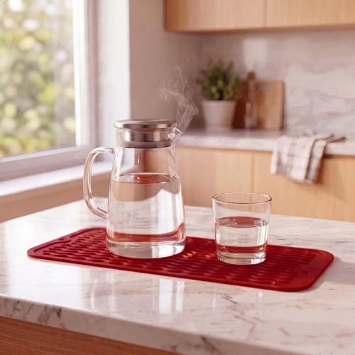 Silicone Dish Drying Mat for Multiple Usage (Red / 17"L x 6"W)