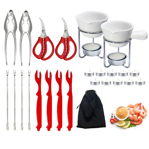 Crab Crackers and Tools Set with 2 Crab Leg Cracker (butter warmers)
