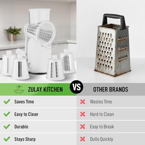 Rotary Cheese Grater Manual Hand Crank 5 Blade Shredder (5 Blades / Classic | White)