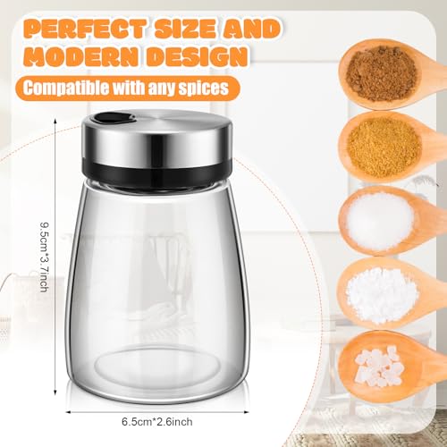 10 Pcs Salt Pepper Shakers Set with Adjustable Pour Holes Stainless Steel Spice Dispenser 6oz Clear Glass Seasoning Containers for Kitchen Restaurant Home BBQ Camping Farmhouse Accessories