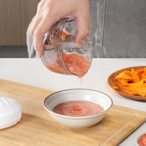 Manual Food Processor Vegetable Chopper 2.3 Cup Small Mini Hand Pull String Onion Chopper Garlic Mincer Cutter with 3 Stainless Steel Blades (White Grey - 2.3 Cup)