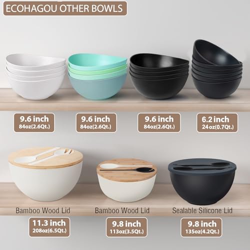11.3" Extra Large Salad Bowl with Wooden Lid & Servers (11.3 inch / Matte Black)
