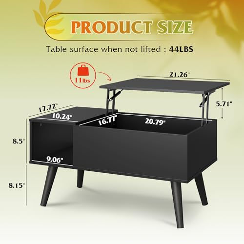 Lift Top Coffee Table with Hidden Storage (Black / 31.5")