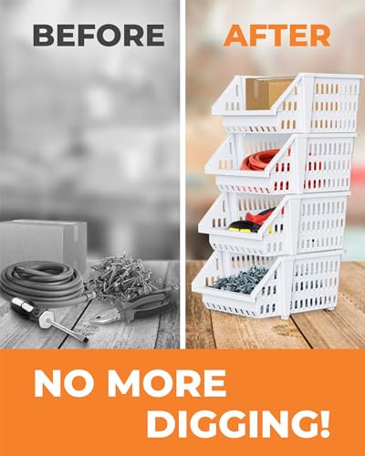Small Stackable Storage Bins Open Front for Pantry Storage (8 Pack - Small / White)