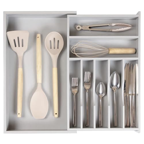 Silverware & Utensil Drawer Organizer (Gray Bamboo / From 10.5" to 19" Wide)