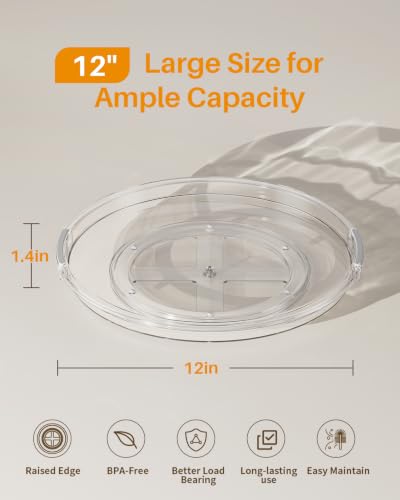 2 Pack 12 Inch Lazy Susan Organizer Turntable for Cabinet (Clear / 12 Inch)