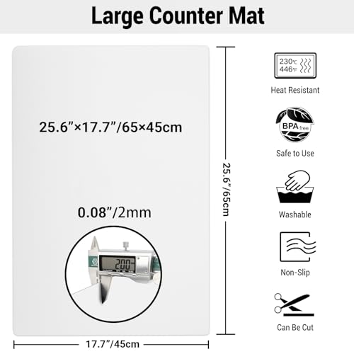 25.6x17.7in 2mm Silicone Mats for Kitchen Counter (Translucent / 25.6"L x 17.5"W)