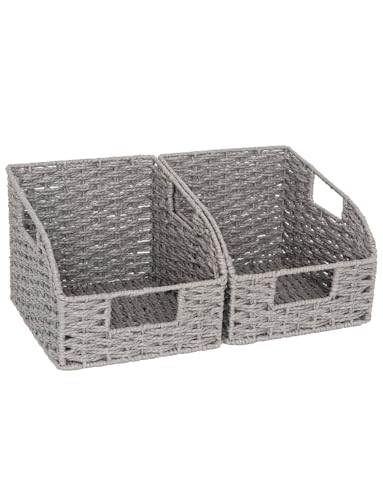 Wicker Baskets for Organizing (Gray(Paper Rope) / 2x 8½"L x 10"W x 7½"H)