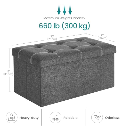 Ottoman Storage Bench (Dark Gray + White / 15"D x 30"W x 15"H (without Flipping Lid))