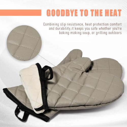 Gray 16" Quilted Terry Oven Mitts 2 Pairs Heat Resistant (Grey Gray / 16 inch)