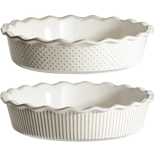 Ceramic Deep Pie Pan Set of 2 (Stripe and Dot (Deep))