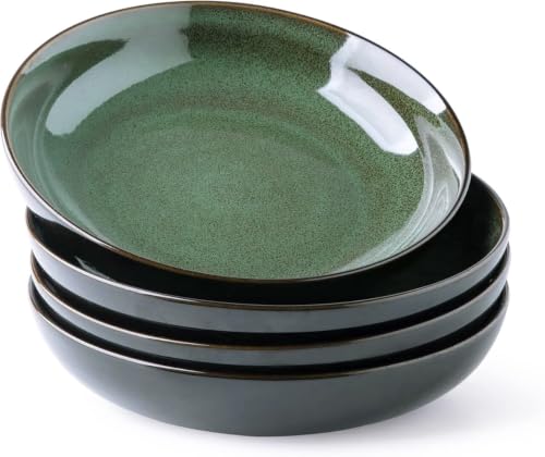 9.0" Ceramic Pasta Bowls Set of 4 (Set of 4 / Green)