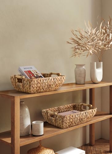 Water Hyacinth Storage Baskets with Wooden Handles