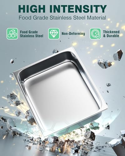 Stainless Steel Steam Table Hotel Pans Set 1 (6" Deep / 1/2 Size Thickened)