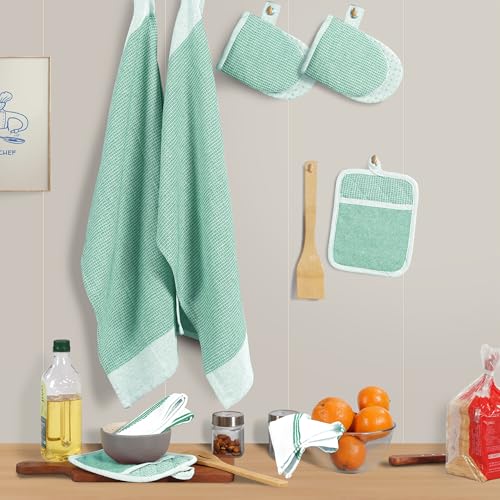Potholders & Oven Mitts Heat Resistant (01: Oven Mitts - Sage / Oven Mitt Set - 8 Pack)