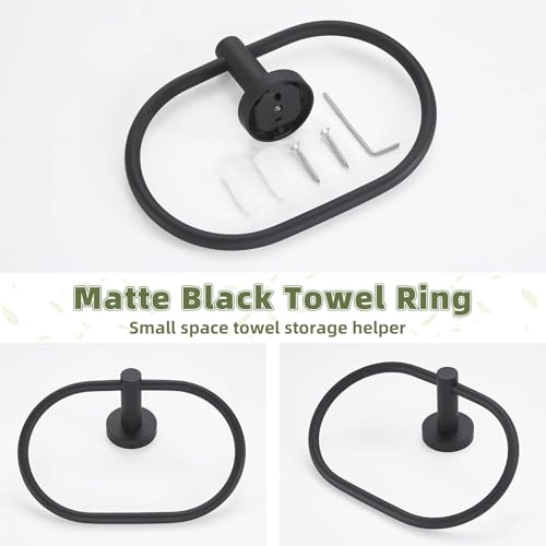 Matte Black Oval Towel Ring for Bathroom Kitchen (Matte Black)