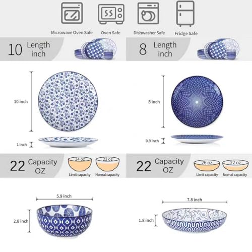 Ceramic Dinnerware Sets (Vintage Blue / 16 Pieces)