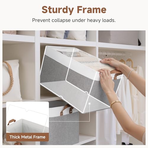 Fabric Storage Bins (Gray and White / 19" L x 13 ¼" W x 11" H)