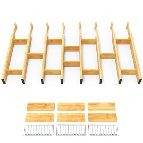 Bamboo Drawer Dividers with Inserts and Labels (17-22 inch)