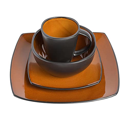 Soho Lounge Square Reactive Glaze Stoneware Dinnerware Set (Service for 4 (16pcs) / Amber (Soho Lounge))