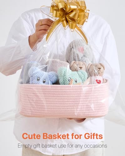 Small Woven Storage Basket for Organizing (Light Pink / 13.5"L x 9.5"W x 5"H)