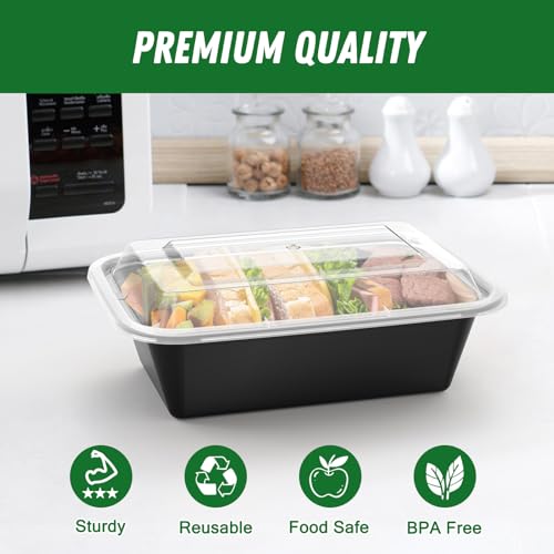 50 Pack (100-Piece) 24 oz Meal Prep Containers Reusable with Lids (24 oz)