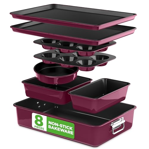 8 Piece Nonstick Stackable Bakeware Set (Purple)
