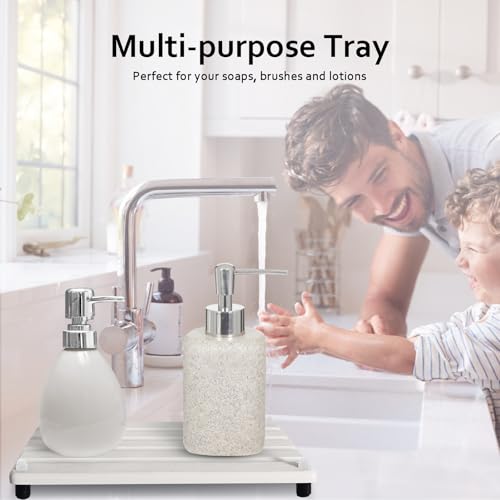 2 PCS Water Absorbing Stone Trays for Bathroom Sink Fast Drying Coasters (9.5" X 4.7" White)
