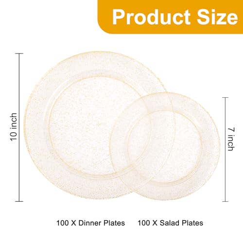 200 Pcs Gold Glitter Plastic Plates (Gold Glitter / 200 Pcs)