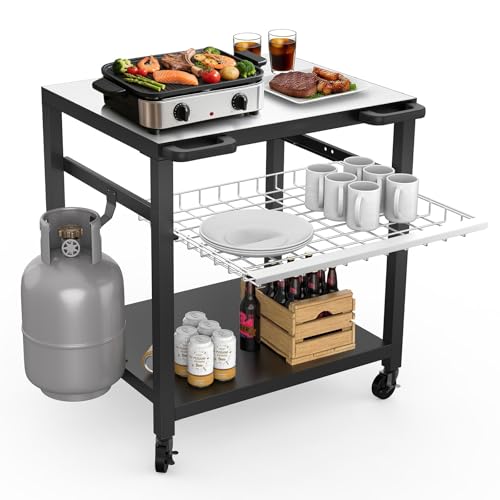 Grill Cart 30"x24" Pizza Oven Table for Outdoor 3 (White Stainless Steel 30"x24" With Drawer)