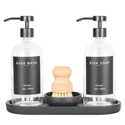 Set of 5 Kitchen Soap Dispenser Set 16 Oz Glass Hand Dish Soap Dispenser with Stainless Steel Pump (Transparency)