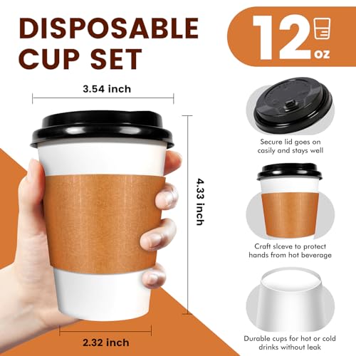 12 oz Disposable Paper Coffee Cups with Lids (12 oz (w/ Lids) White (100 ct))