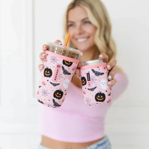 CanSok Sleeve for Beer & Soda Insulated Neoprene Cover (Spooky in Pink / 12oz Can Sleeve)