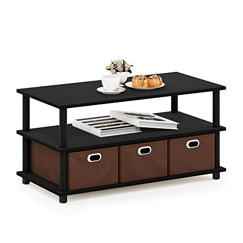 Turn-N-Tube Coffee Table, 31.22D x 15.5W x 15.8H in, Black Oak/Black/Brown (Black Oak/Black/Brown / 3 Bin)