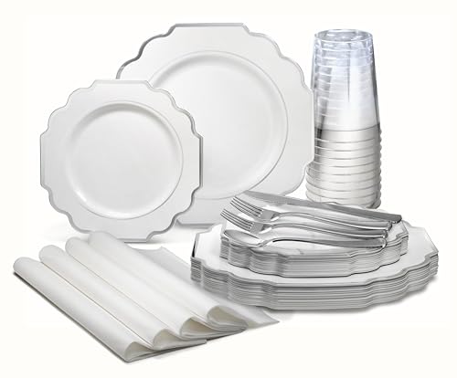 OCCASIONS " 640 Piece set (640 Piece (80 Guest) / I. Imperial White & Silver Rim)
