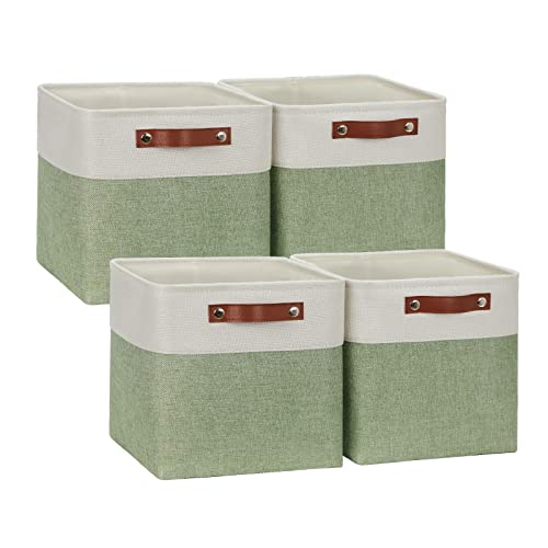 Storage Baskets for Organizing (White&Green / S-11"x11"x11")