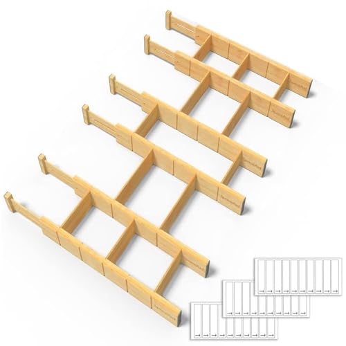 Bamboo Drawer Dividers with Inserts and Labels (17-22 inch)