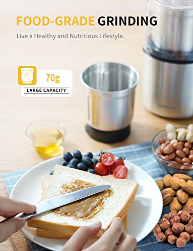 Electric Coffee Grinder Herb Blade Grinder Spices Grinder with 2 Removable Stainless Steel Bowls (2 BOWL)
