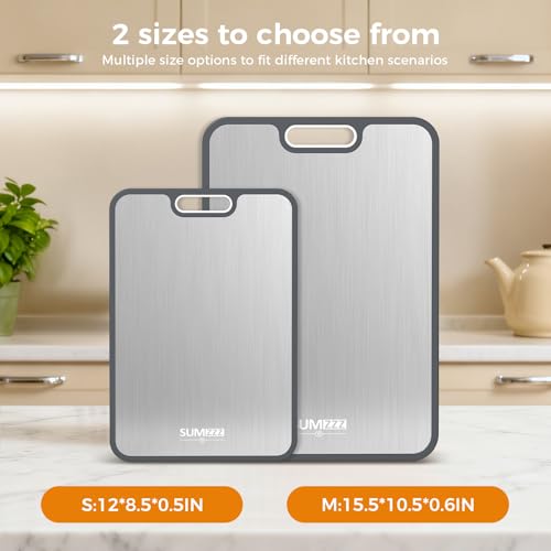 Titanium Cutting Board Double Sided Food Grade (Silver / Set of 2 (15.5" x 10.5", 12" x 8.5"))