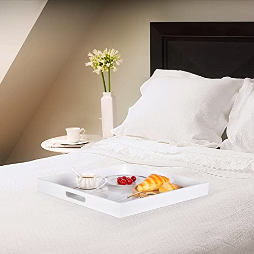 12x20 Inch Modern White Acrylic Ottoman Tray with Cutout Handles Serving Tray Organizer Tray Decorative Tray. for Living Room (White / 20" x 12" x 2")
