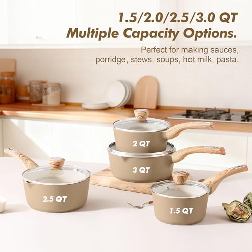 Ceramic Nonstick Sauce Pan with Lid (Ceramic Taupe / 2 Quarts)
