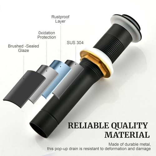 Pop up Sink Drain Stopper for Bathroom Vessel Vanity Sink Art Basin Matte Black