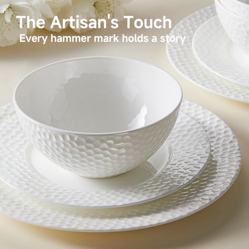 18Pcs Hammered Rim White Bone China Set (White-hammered / service for 6-18pcs)