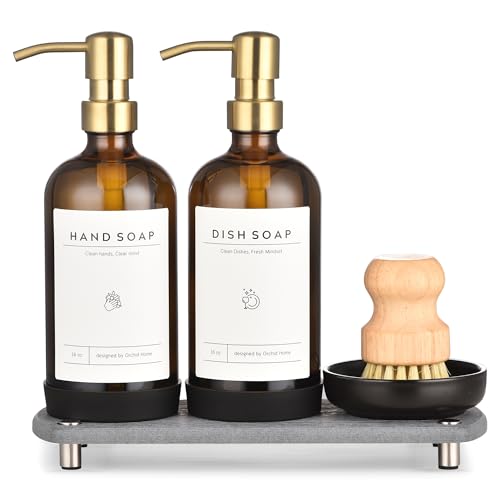 Luxury] Kitchen Soap Dispenser Set (Amber Bottle + Gold Pump)
