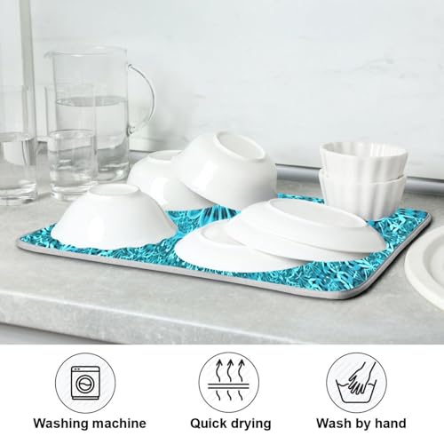 Super Absorbent Dish Drying Mat Microfiber Fast (Mandala Turquoise Teal Blue Green / 16" x 18")