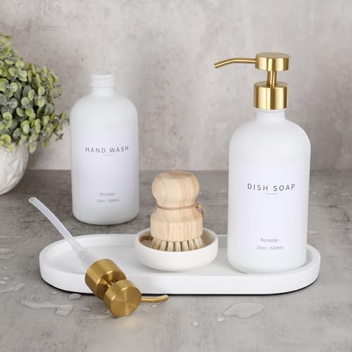Set of 5 Kitchen Soap Dispenser Set 16 Oz Glass Hand Dish Soap Dispenser with Stainless Steel Pump (White)
